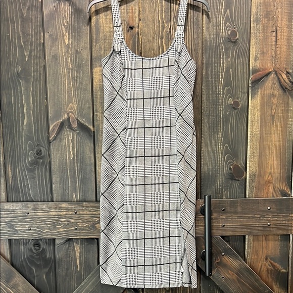 Lily Rose Jumper Dress L Plaid Grey Neutral Stretch Academia Preppy 90s Y2K - Picture 1 of 11